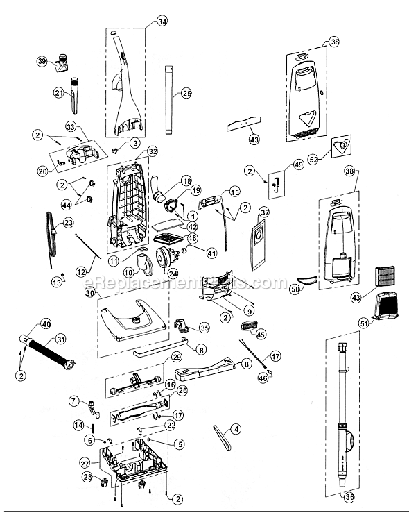 Page A Diagram and Parts List for 086520  Dirt Devil Upright Vacuum